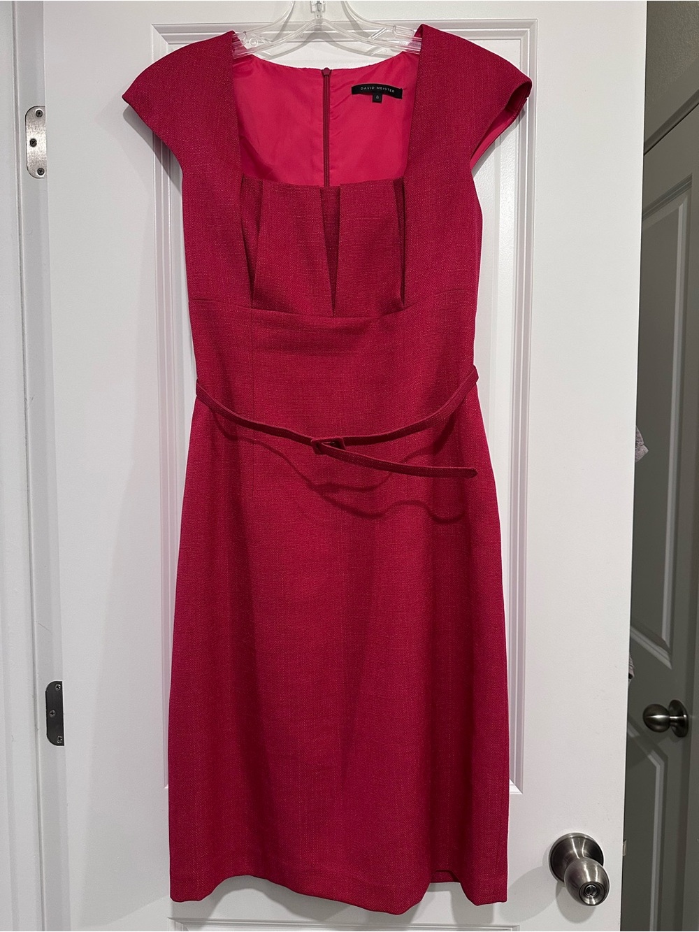 David Meister Red Cap-Sleeve Knee-length Dress With Belt Formal Wedding Size 8